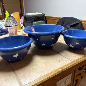 Set of Blue Bowls with White Stars